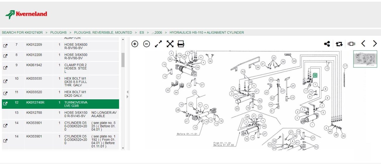 Схема применения клапана оборота плуга Kverneland KK012740R G3/8